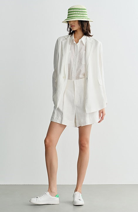 COMME MOI White Commuter Linen Notched Lapel Suit - MESSIAH.
