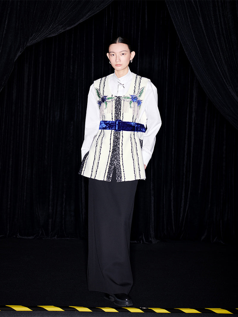 M essential Mackay designer fur stripe embroidered gilet skirt vest dress- Salumd