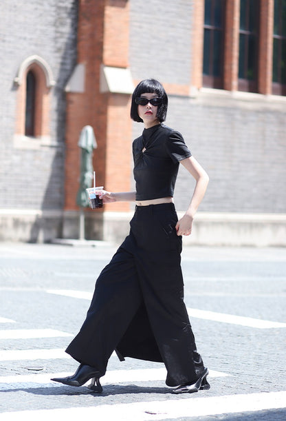 ANNAKIKI Slacks Fall and Winter Double Pocket Cargo Culottes-CHIXURU