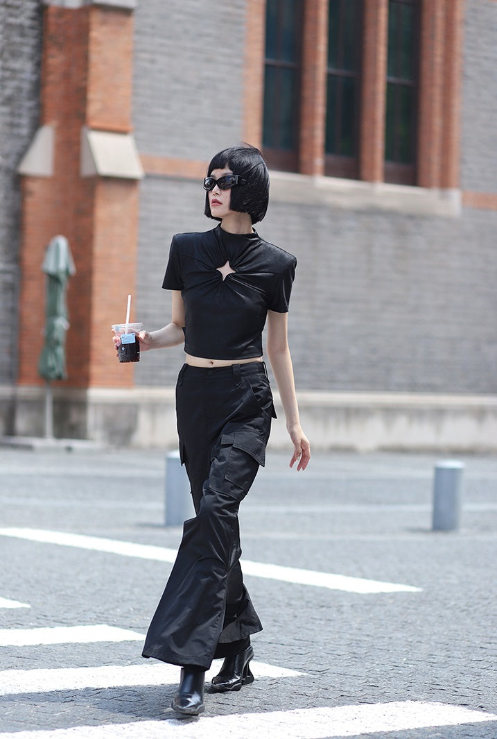 ANNAKIKI Slacks Fall and Winter Double Pocket Cargo Culottes-CHIXURU