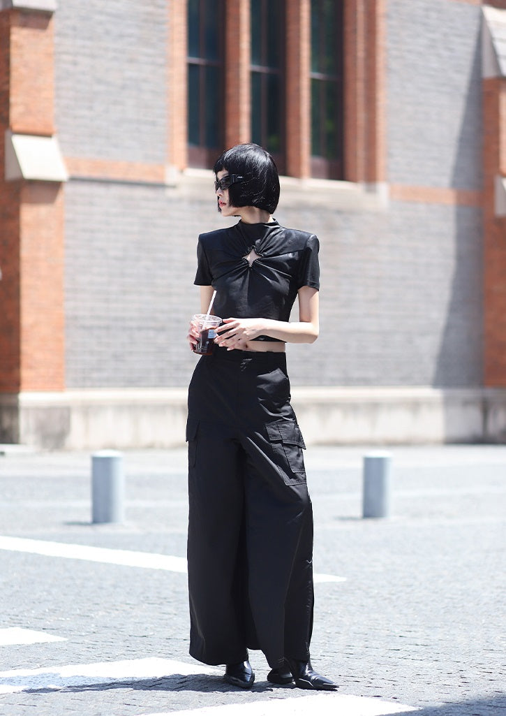 ANNAKIKI Slacks Fall and Winter Double Pocket Cargo Culottes-CHIXURU