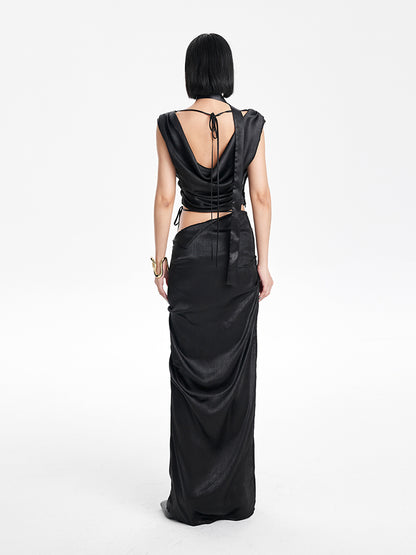 TINY IN Irregular Streamer Swing Neck Pleated Top - OSCA