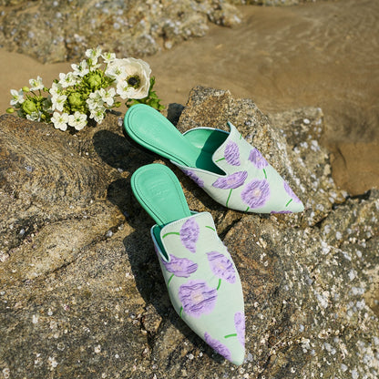 B-FEI French flowers elegant flat mules-THEW.