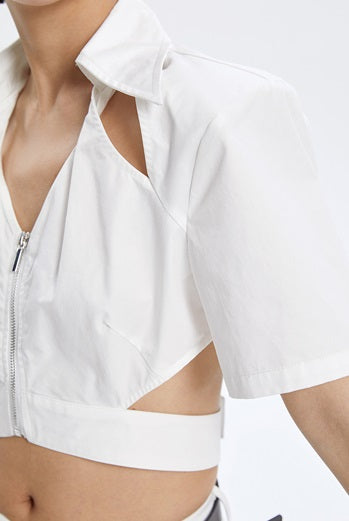 TINY IN cut-out slim zipper ultra-cropped female top -GASA