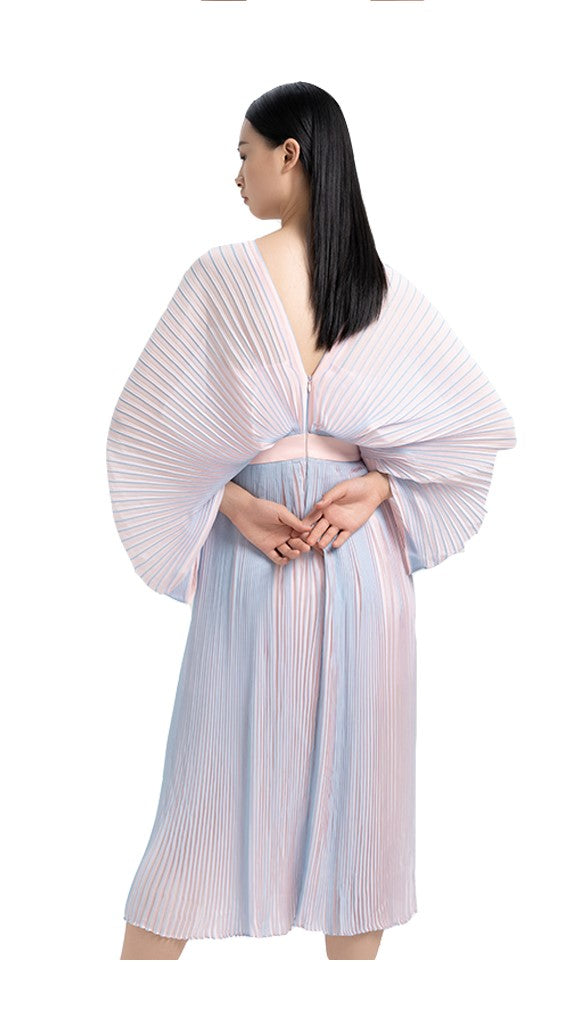 YES BY YESIR pressed pleated long pastel ombre flowy dress- Ye Qian.