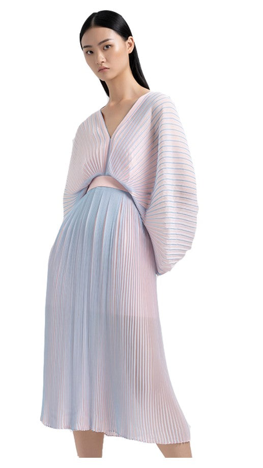 YES BY YESIR pressed pleated long pastel ombre flowy dress- Ye Qian.