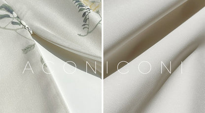 Aconiconi Luxury French Floral Print Slim Fit Hip Hug Dinner Dress- Primrose Whisper