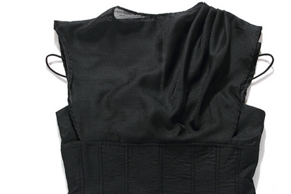 DOLLY High End Black Retro Flying Sleeve Pleated High Waist Midi Office Dress-BRANCA