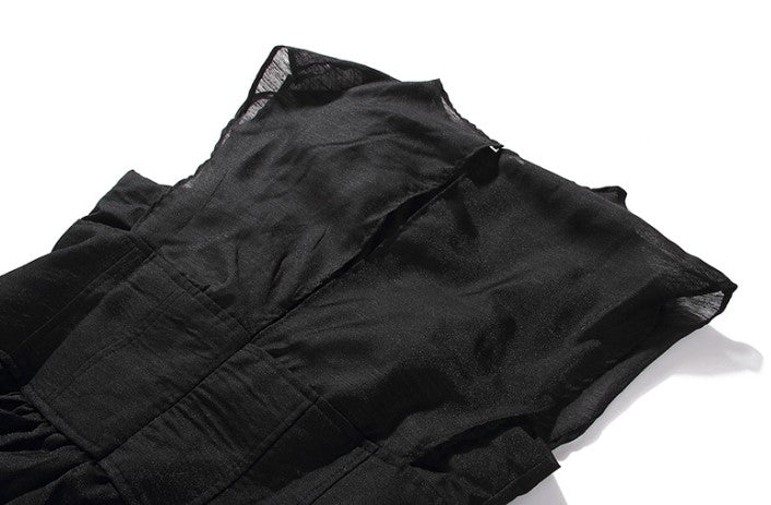 DOLLY High End Black Retro Flying Sleeve Pleated High Waist Midi Office Dress-BRANCA