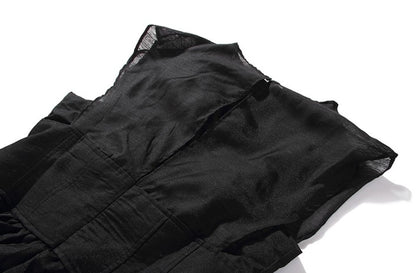 DOLLY High End Black Retro Flying Sleeve Pleated High Waist Midi Office Dress-BRANCA