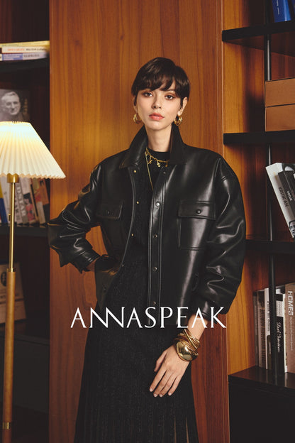 ANNASPEAK brand environmentally friendly leather silhouette jacket-LOXY.