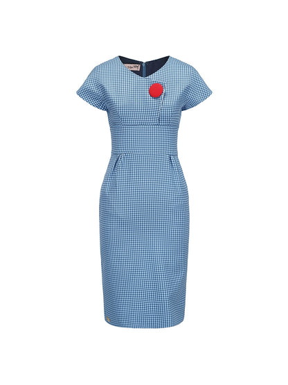 Le Palais Vintage Classic Red and Blue Contrasting Small Plaid Dress-RINDOU.