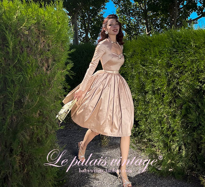 le palais vintage autumn and winter  flash diamond pearlescent long-sleeved slim tutu skirt-NINU