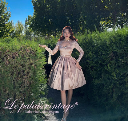 le palais vintage autumn and winter  flash diamond pearlescent long-sleeved slim tutu skirt-NINU