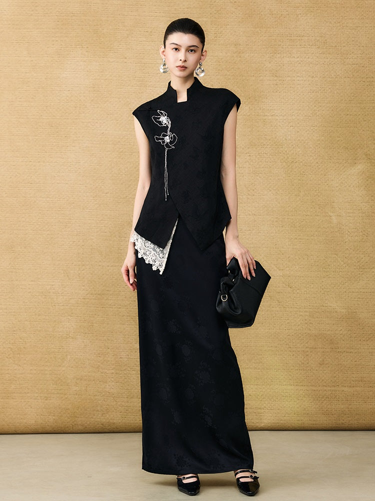 HECO Chinese acetate jacquard women's cool flesh covering elegant skirt - DATE.