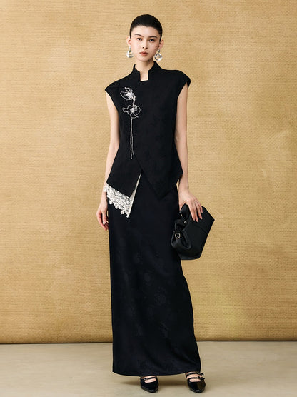 HECO Chinese acetate jacquard women's cool flesh covering elegant skirt - DATE.