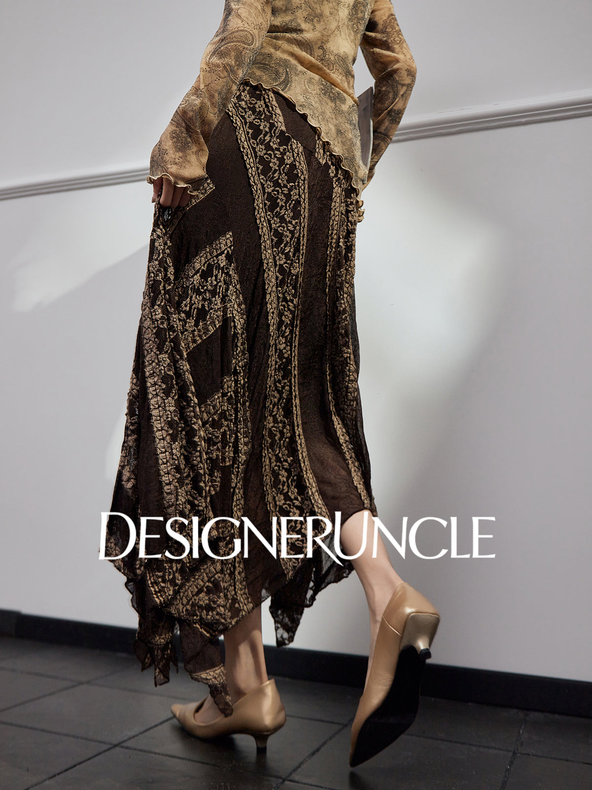 DGU "Night Weave" coffee skirt new A-line high-waisted long slimming top - PAYPHONE.