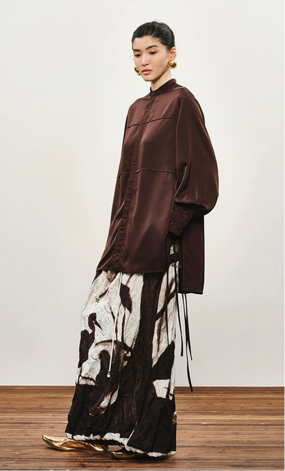 ZHUCHONGYUN Dragon Pattern Embroidery Lace-up Collar Shirt--AKEMI.