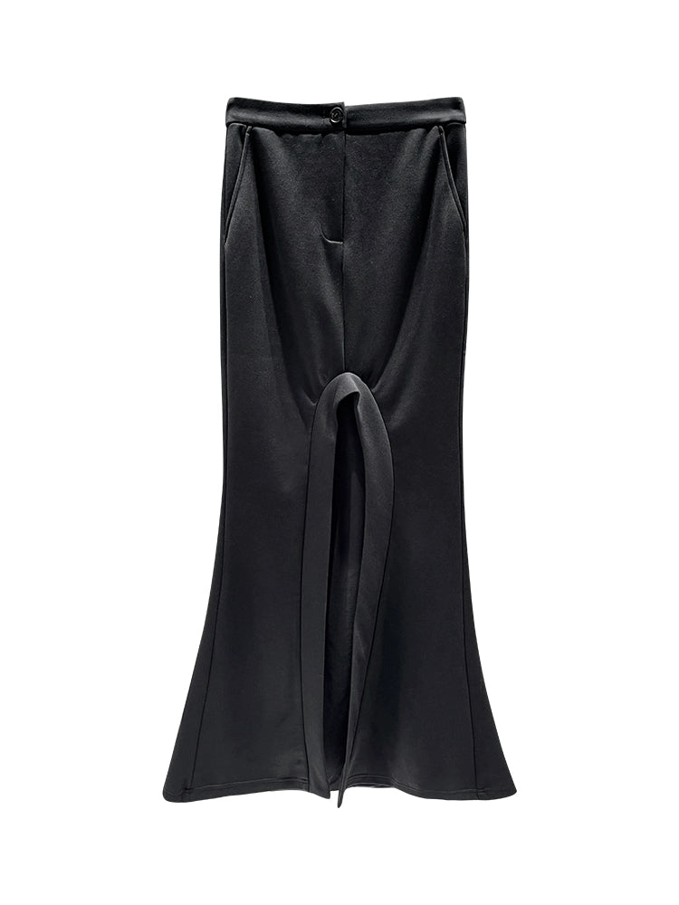 ANNAKIKI Designer Curved Casual Sweat Slit Maxi Skirt-FUKU
