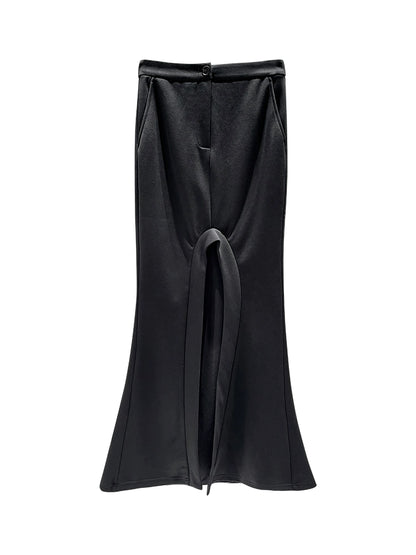 ANNAKIKI Designer Curved Casual Sweat Slit Maxi Skirt-FUKU