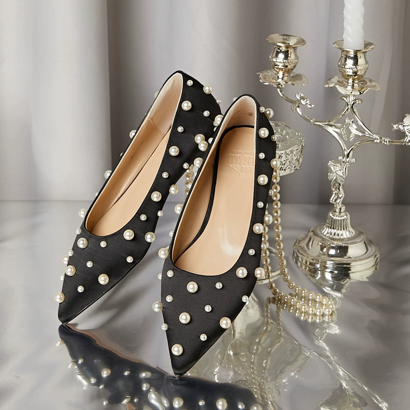 B-FEI pointed flat pearl dotted shoes single shoe-PLIX.