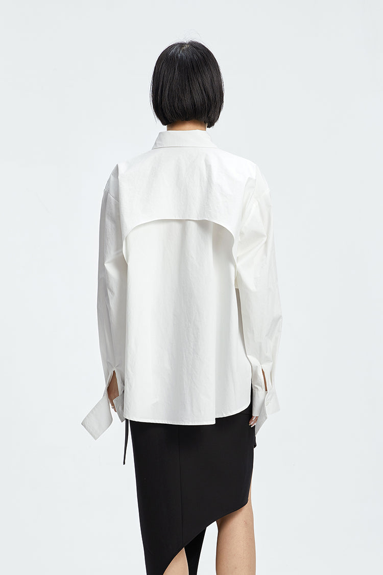 TINY IN  two irregular drawstrings waist cinching blue white shirts-DANTE