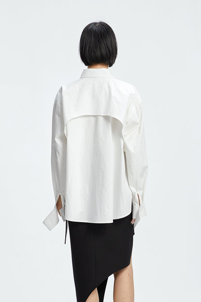 TINY IN  two irregular drawstrings waist cinching blue white shirts-DANTE