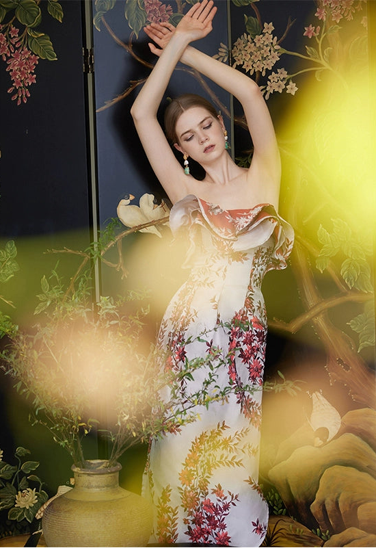 GOUDIN Long elegant floral sleeveless dress-TIM.