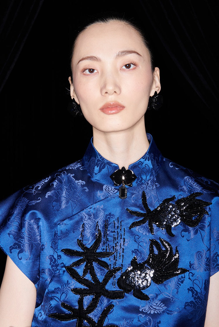 M essential Ma Kai designer Haiqing jacquard gag fish algae pattern nail bead top - CHEN.