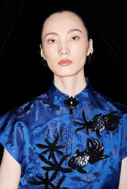 M essential Ma Kai designer Haiqing jacquard gag fish algae pattern nail bead top - CHEN.