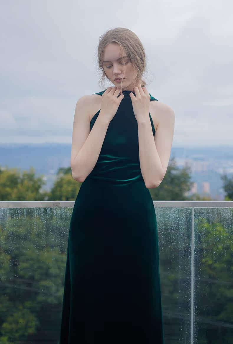GOUDIN velvet long dresses French simple  dresses-ANKA.
