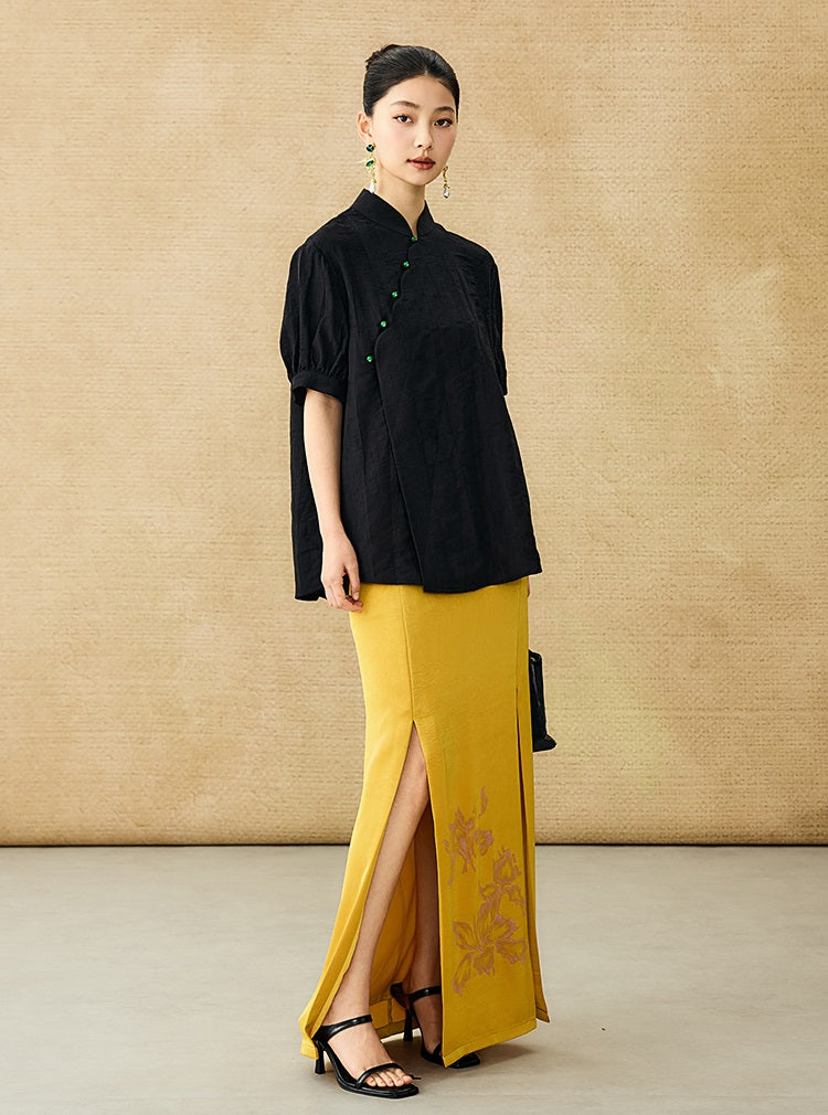 HECO summer high-waisted straight hip slit long skirt - KRISTOFF.