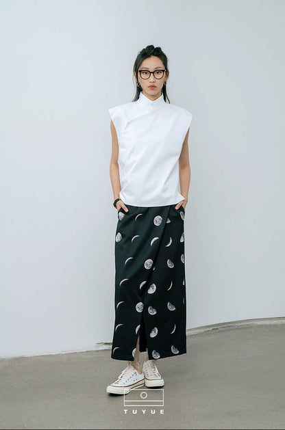 TUYUE moon print black H-shaped slit skirt - JOFREY.