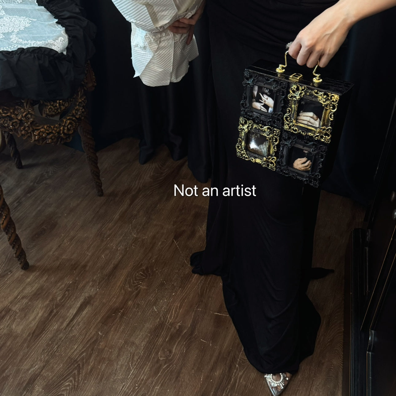 NOT AN ARTIST Vintage handmade black gold oil painting box clutch - MINQ.