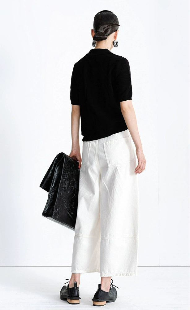 ZHUCHONGYUN black short-sleeved diagonal placket knitted top-MIHAWK.