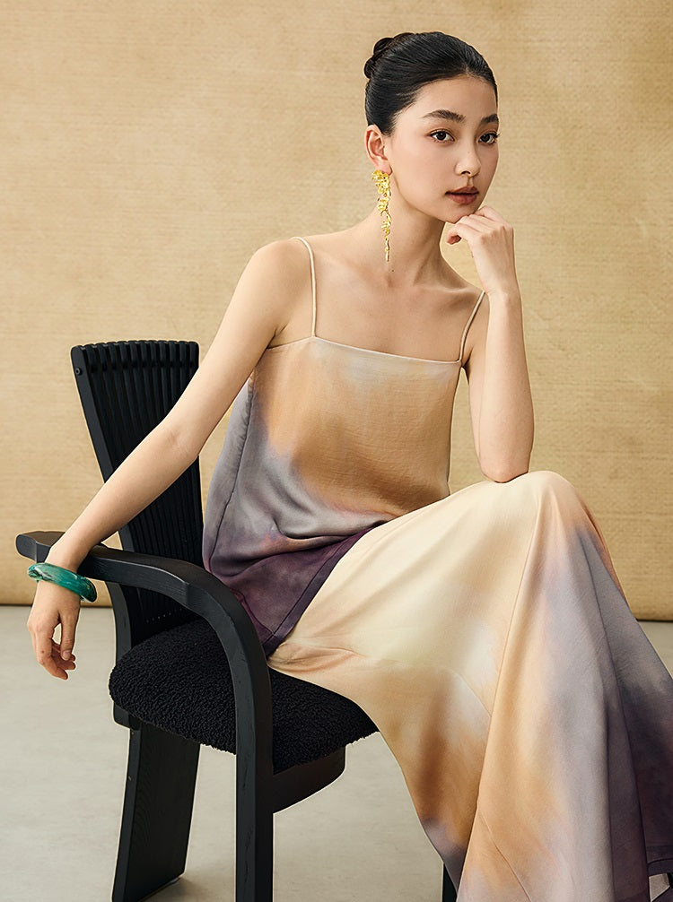 HECO Chinese Style Smudge Human Silk Camisole Cool and Breathable Seaside T - PALM.