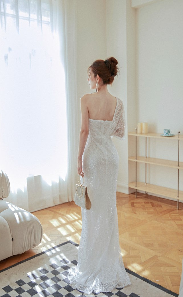 DOLLY Luxury Slant Collar Off Shoulder Sleeveless Long High Waist Resort Dress-ISLA