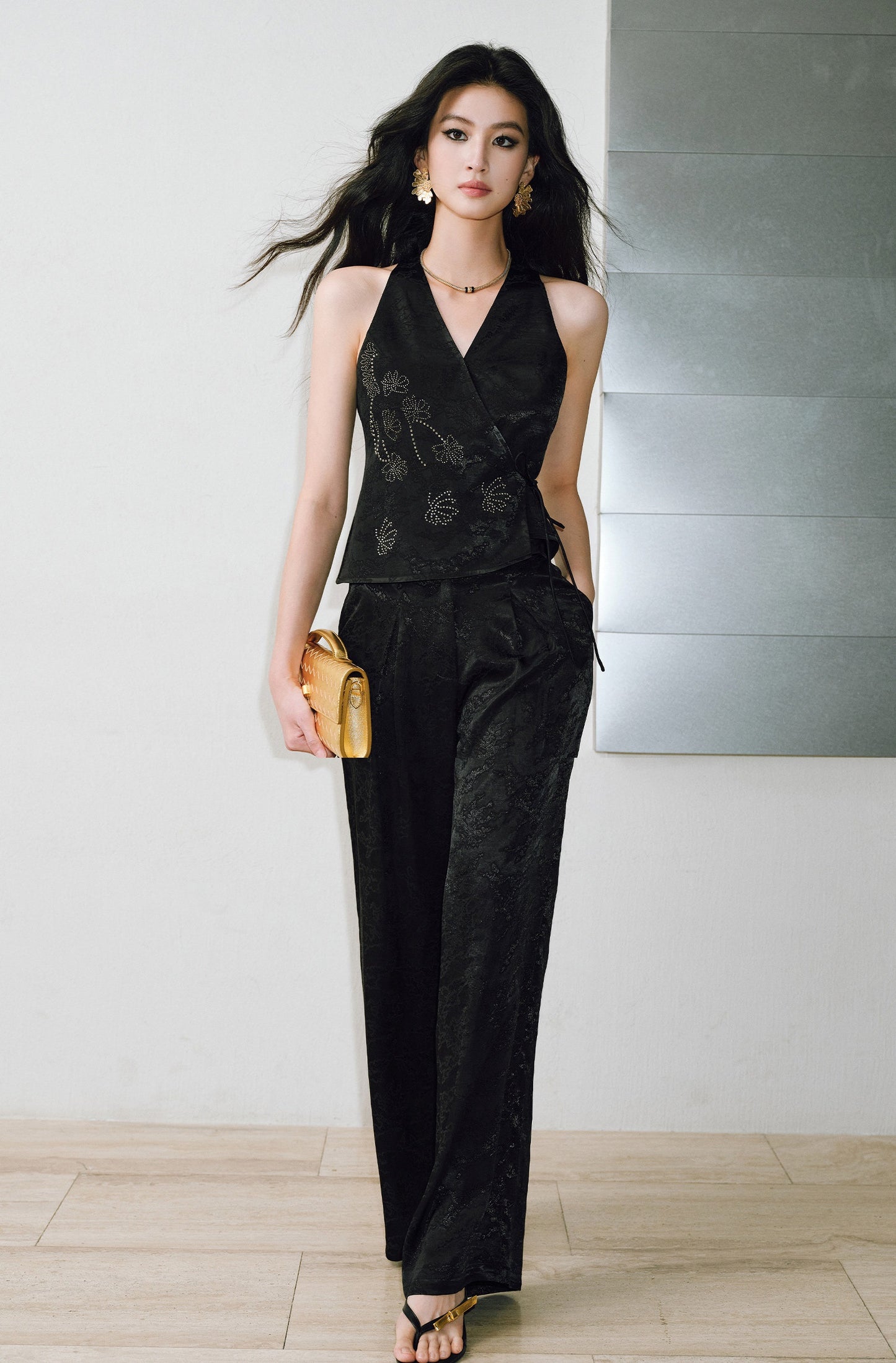 WANGXO  Cross-Strappy Top Relaxed Pants and Statement Silhouette Suits Set -ZAYA