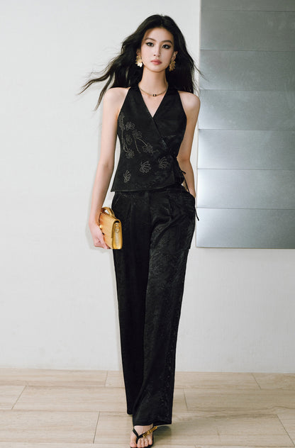 WANGXO  Cross-Strappy Top Relaxed Pants and Statement Silhouette Suits Set -ZAYA