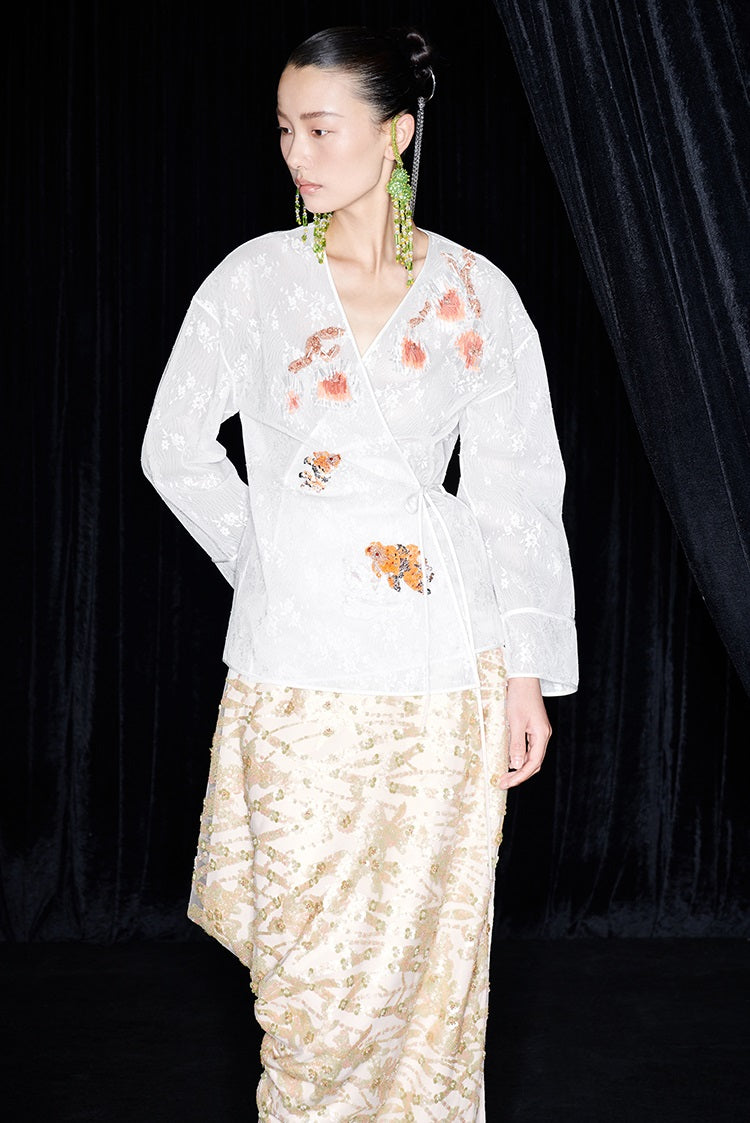 M essential Ma Kai designer Jinghui embroidered fabric upright structure long skirt - WINDA.