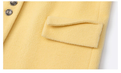 LEDI W CURVED WIDE SHOULDERS, LONG yellow COAT