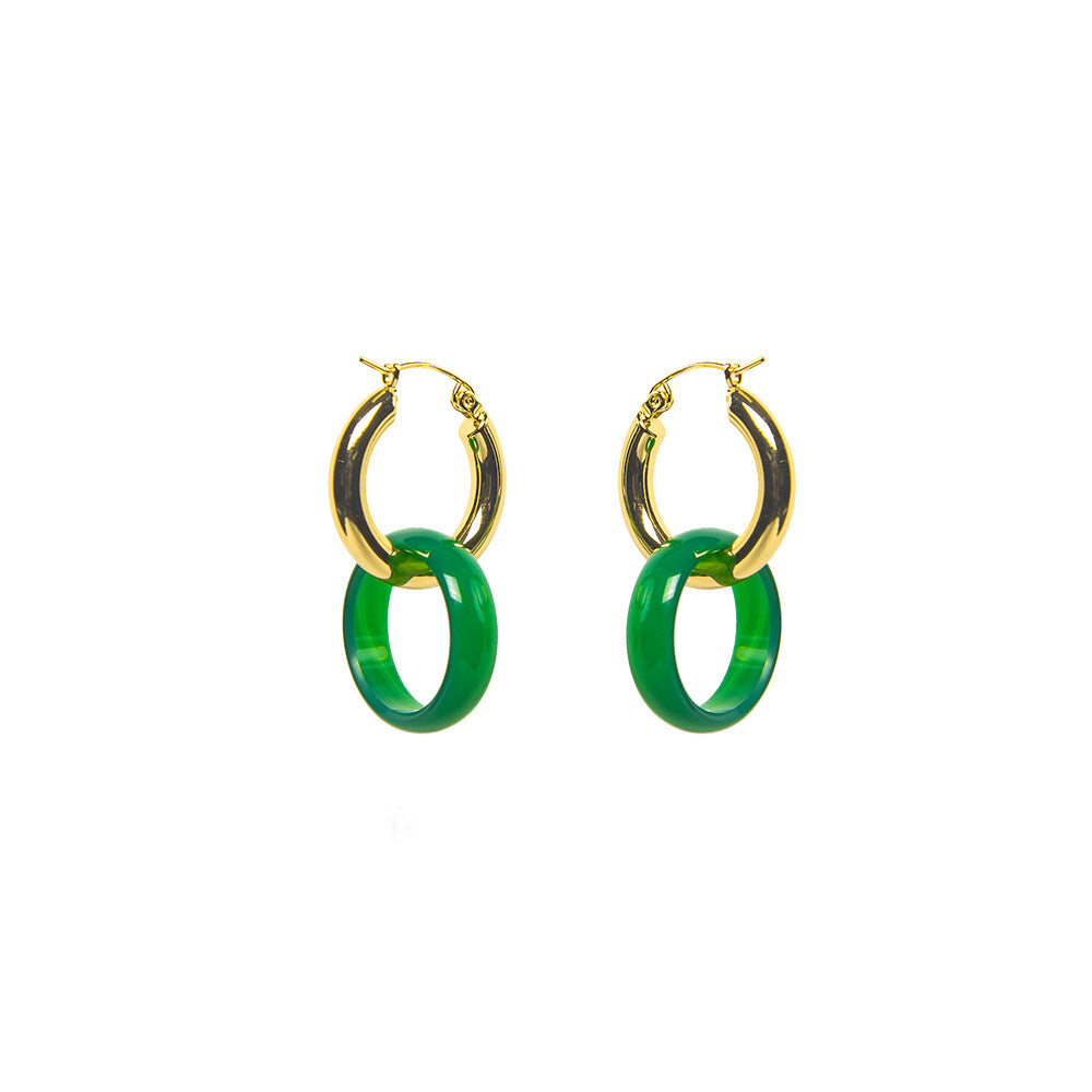TUYUE Vintage Brass Silver Plated Plain Circle Onyx Earrings- TRISHA.