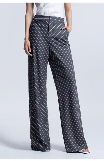 LEDIM W highend oblique stripe gray wide leg pants trousers -pieo