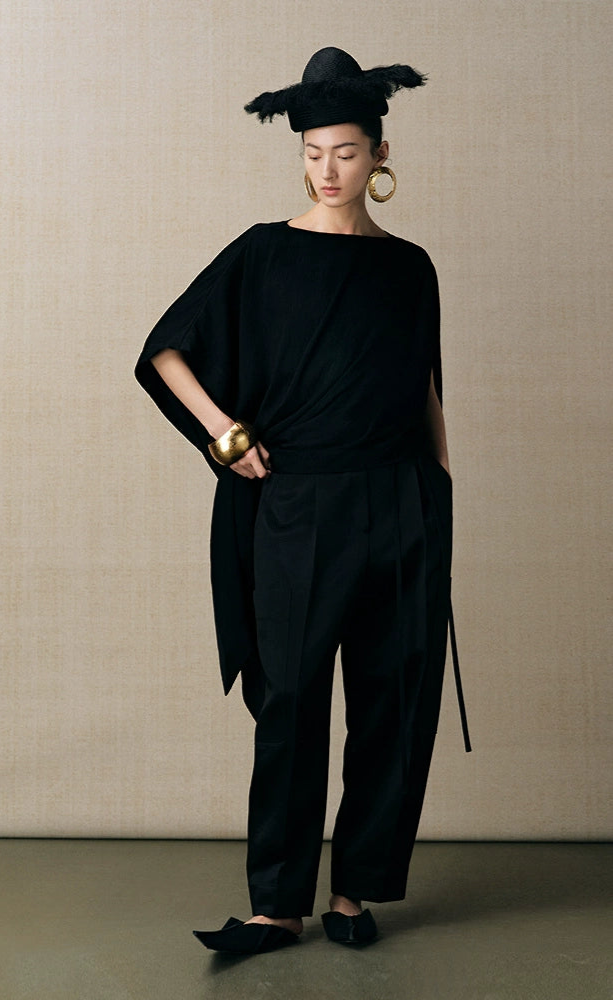 ZHUCHONGYUN pleated satin glossy one-shoulder loose silhouette top--ANARI.