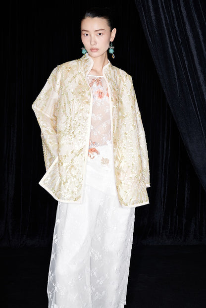 M essential Mackay designer Jinghui embroidered stand-up collar loose jacket - JACKIE.