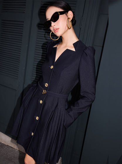 YES BY YESIR  pleated long sleeve midi denim dress  - DELILAH.