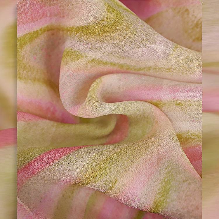 HECO Chinese Style Silk Chiffon Slip Summer Water Ripple Print Long Skirt - PEKKER.