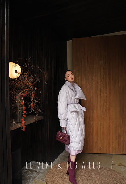 LE VENT&TES AILES Luxury High Cover Pressure Down Long Winter Jacket Coat -SZA