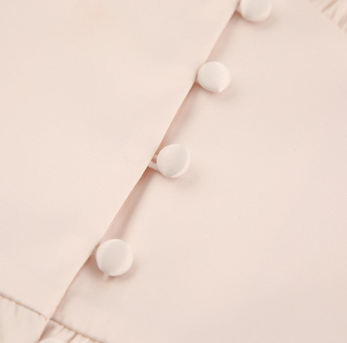 DOLLY Elegant V-Neck Long Lantern Sleeve Long Button Church Dress-NANA