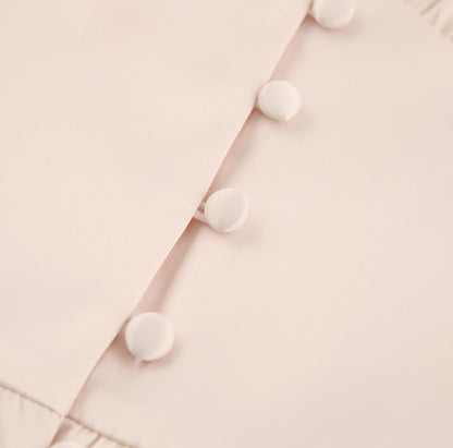 DOLLY Elegant V-Neck Long Lantern Sleeve Long Button Church Dress-NANA